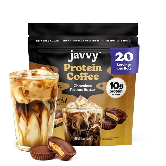 Café helado proteico Javvy sabor chocolate con crema de cacahuate, 20 porciones