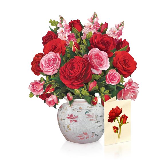 Tarjetas desplegables de papel recién cortado, rosas florecientes, flores para siempre