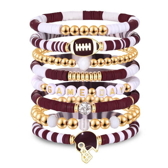 Pulsera NVENF de fútbol estilo Heishi de arcilla con cuentas elásticas – Pack de 7