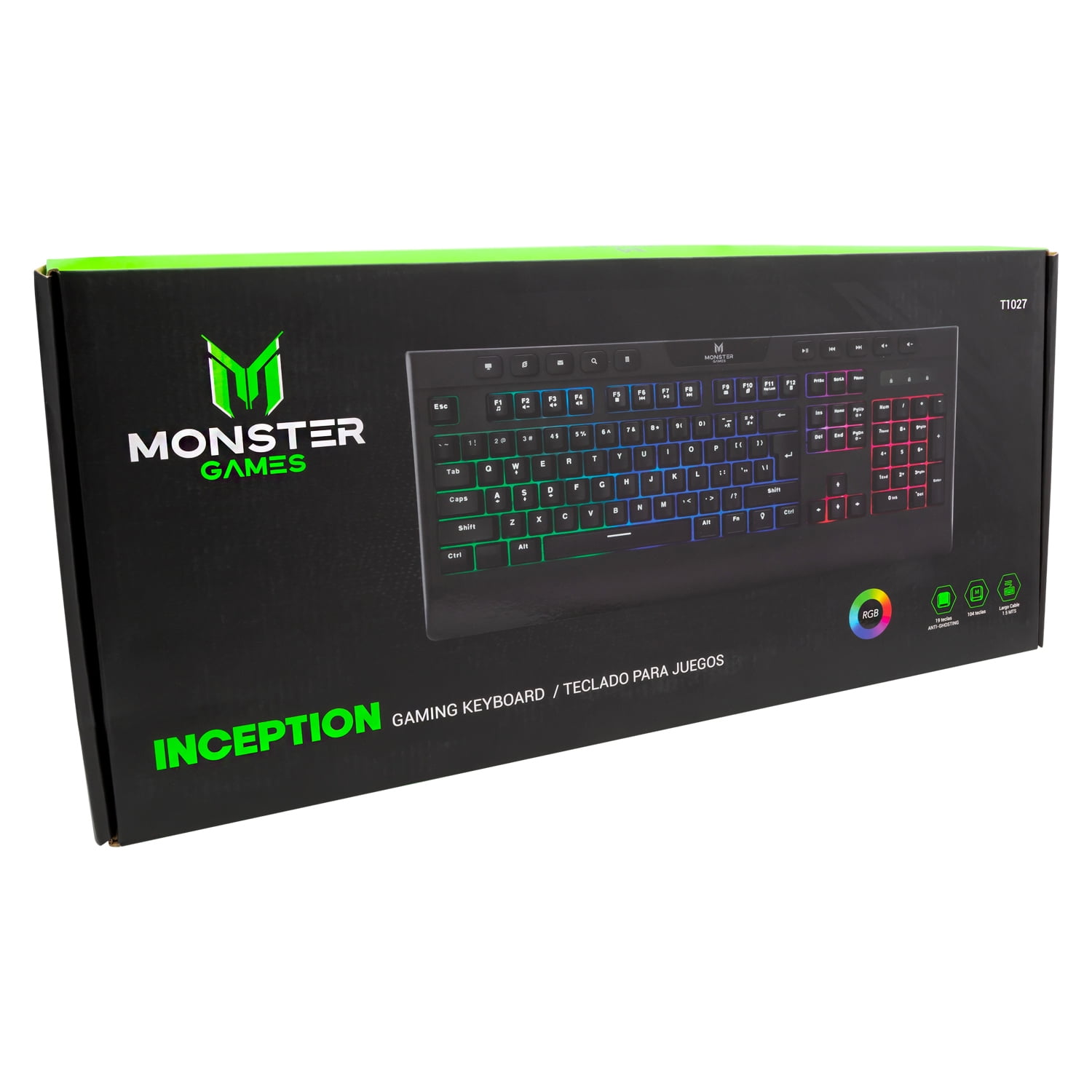 Monster Games - Teclado Gamer Monster Inception Qwerty Color Negro Con Luz Rgb Open Box