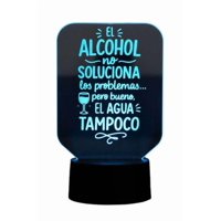 Lampara Ilusion 3D Frase: El Alcohol No Soluciona... De 7 Colores, Base Touch