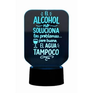 Lampara Ilusion 3D Frase: El Alcohol No Soluciona... De 7 Colores, Base Touch