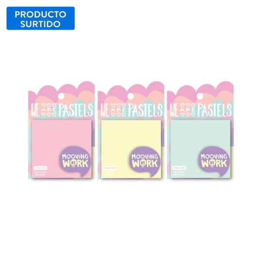 Notas Adhesivas Color Pastel 76x76mm 100 Hojas, Producto Surtido Mooving