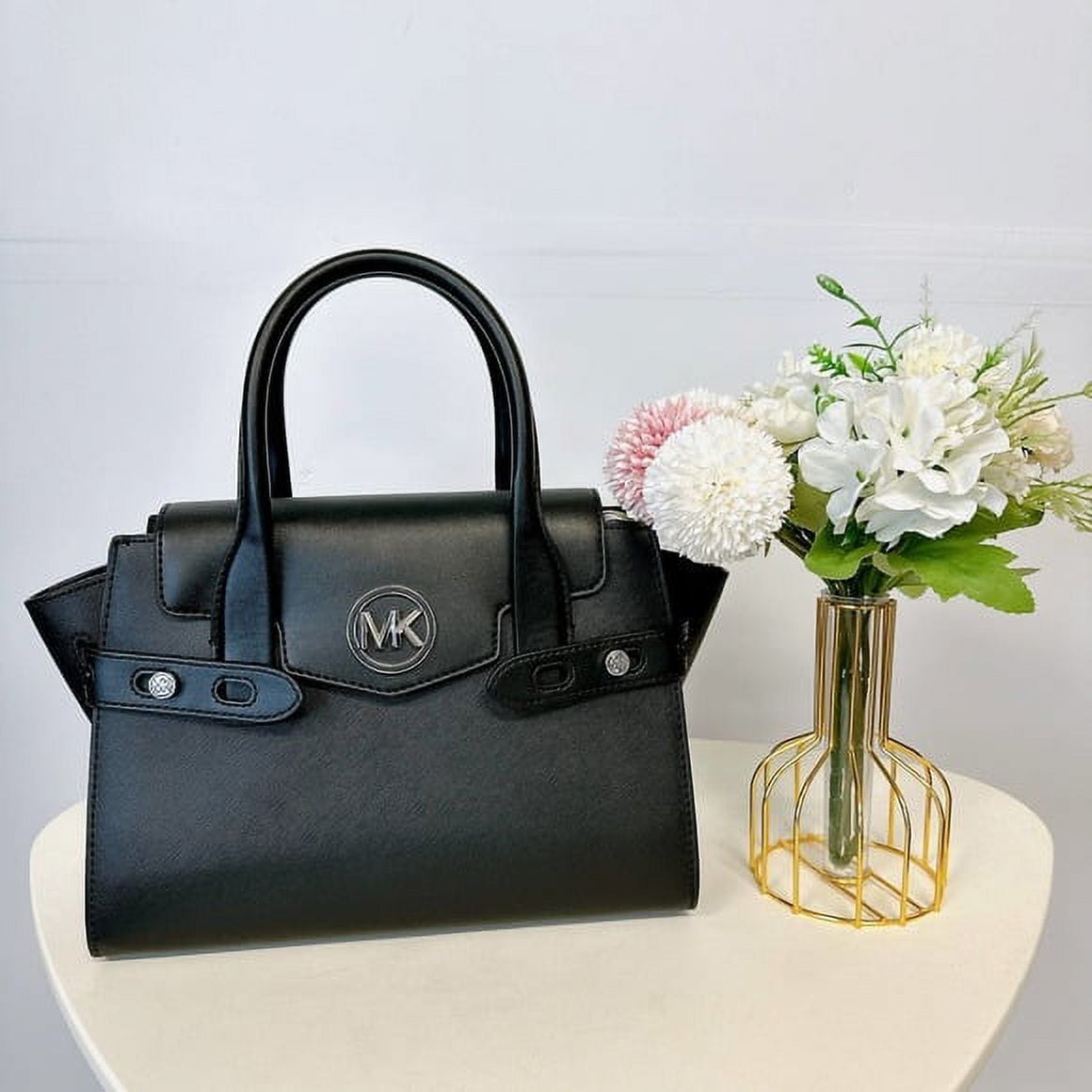 Cartera Michael Kors 35s2gnms8l Carmen Medium Faux Leather Belted Satchel Black