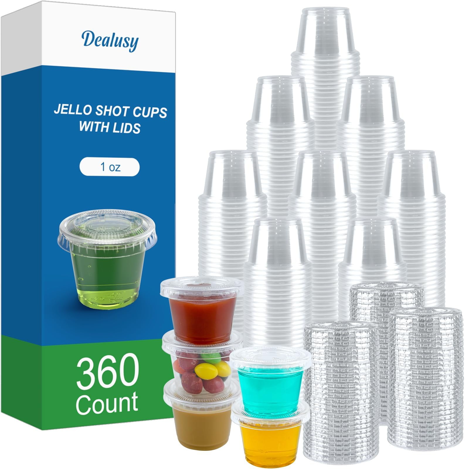 Juego De Vasos Jello Shot Cups Dealusy 360 De 30 Ml Con Tapa, Aptos Para Alimentos