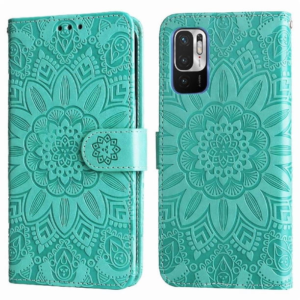Funda tipo cartera FOXDOCK para Xiaomi Redmi Note 10 5G , diseño girasol en relieve, cuero PU, cierre magnético, soporte y tarjetero