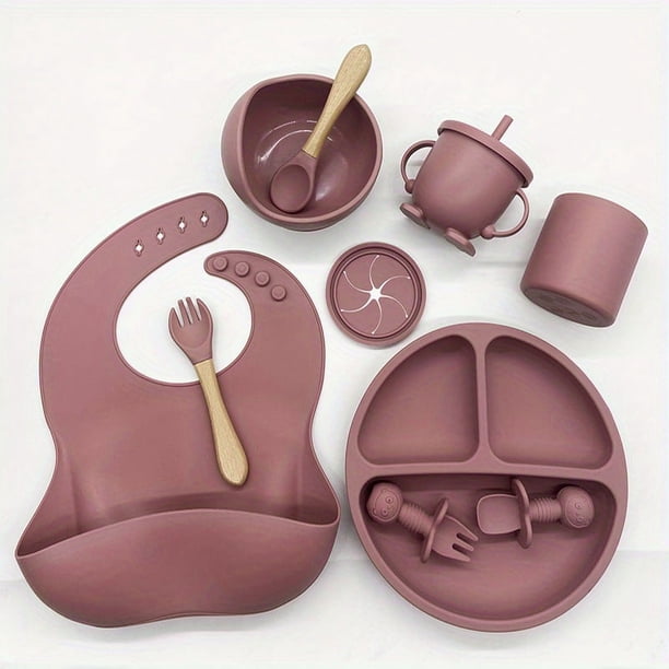 Baby Feeding Tableware Set, Baby Silicone Bib, Baby Food Bowl, Children Learning Drink Cup,