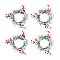 Magideal - 4 Uds. De Corona De Anillo De Vela Navideña, Corona De Vela Pequeña, Portavelas De Pilar, Corona Verde, Anillo De Vela Para El Hogar, Fiesta De Pascua Bayas Rojas