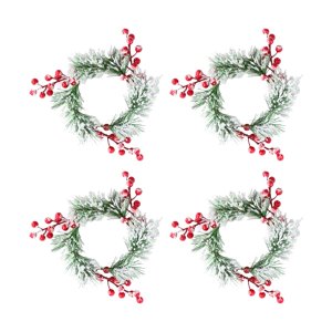Magideal - 4 Uds. De Corona De Anillo De Vela Navideña, Corona De Vela Pequeña, Portavelas De Pilar, Corona Verde, Anillo De Vela Para El Hogar, Fiesta De Pascua Bayas Rojas