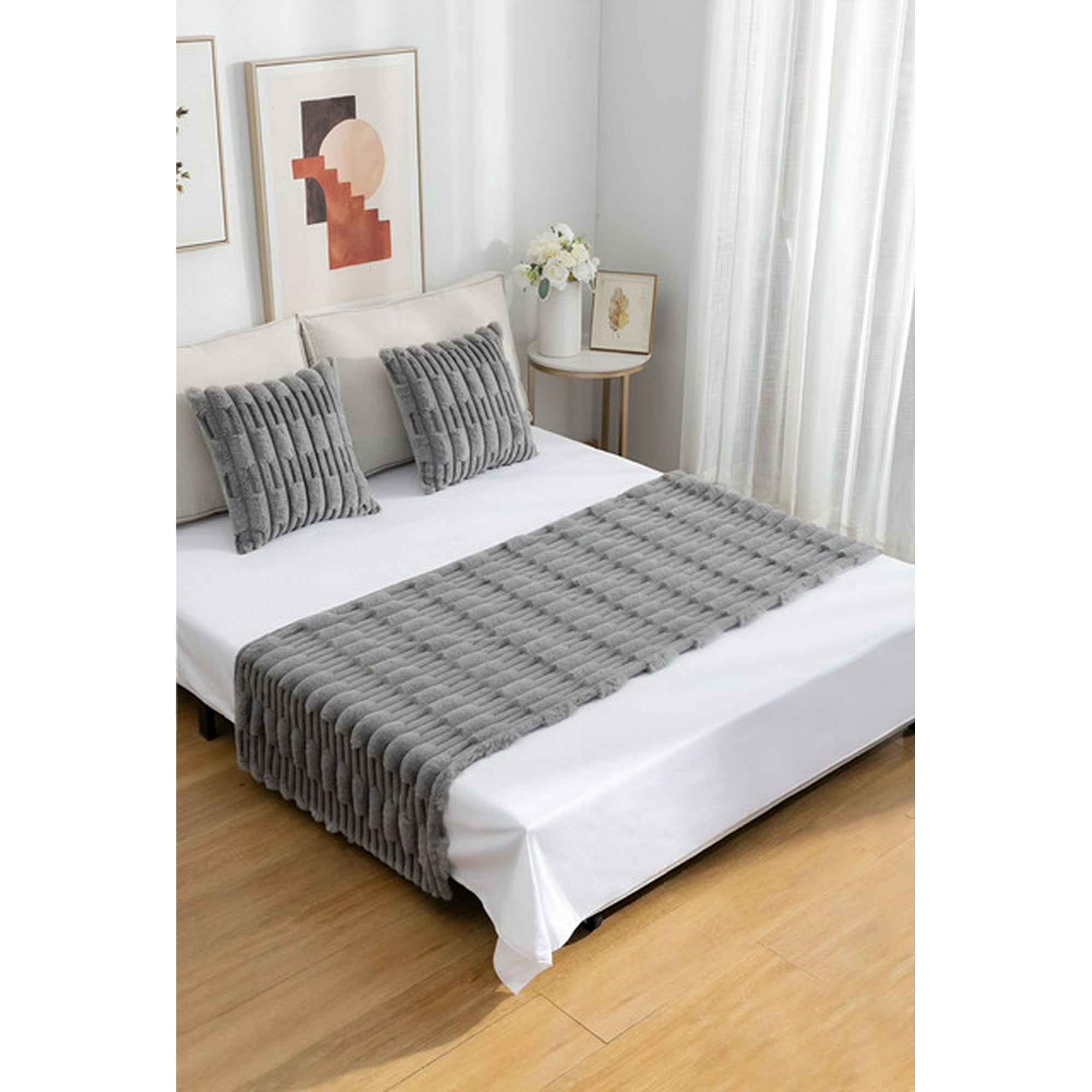 Todo Para El Hogar - Juego De Piecera De Cama Mas 2 Cojin Con Fundas Modelo Bambú Gris