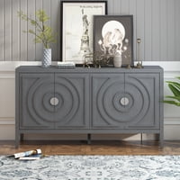 M&Ms - Trexm Retro Sideboard Door With Circular Groove Design Round Metal Door Handle For Entrance, Dinning Room, Living Room (Gray)