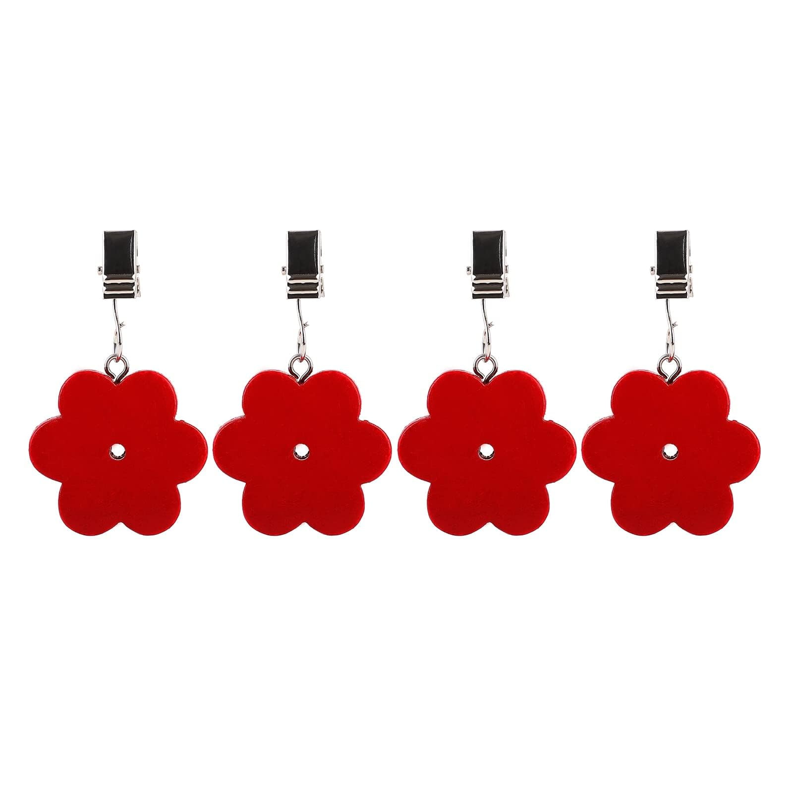 Juego De 4 Pinzas Para Mantel, Diseño De Flores Rojas, Twofish Home