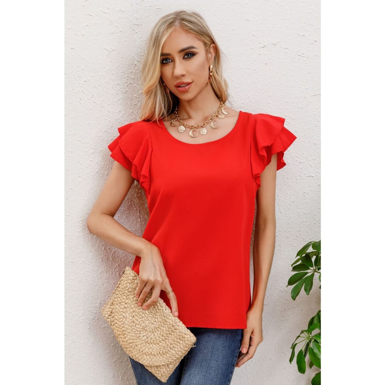 Likeshop - Polera Mujer Manga Corta Semi Formal Casual Con Volantes 317