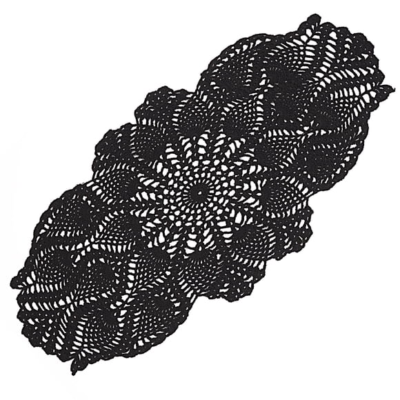 Mantel individual Qxzvzem 59x30 cm negro de algodón crochet ovalado
