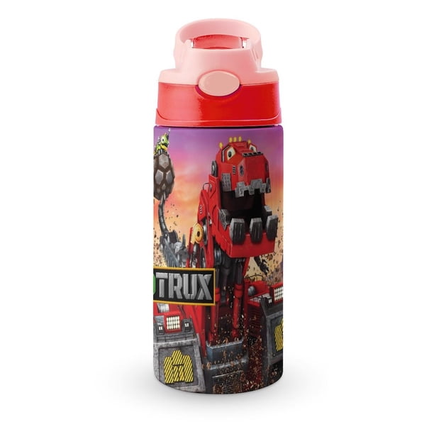 DinotruxBotella de Agua con Tapa Pop Top de Un Toque, Acero Inoxidable, a Prueba de Fugas, para Deportes, Botella Infantil rosa 12 oz