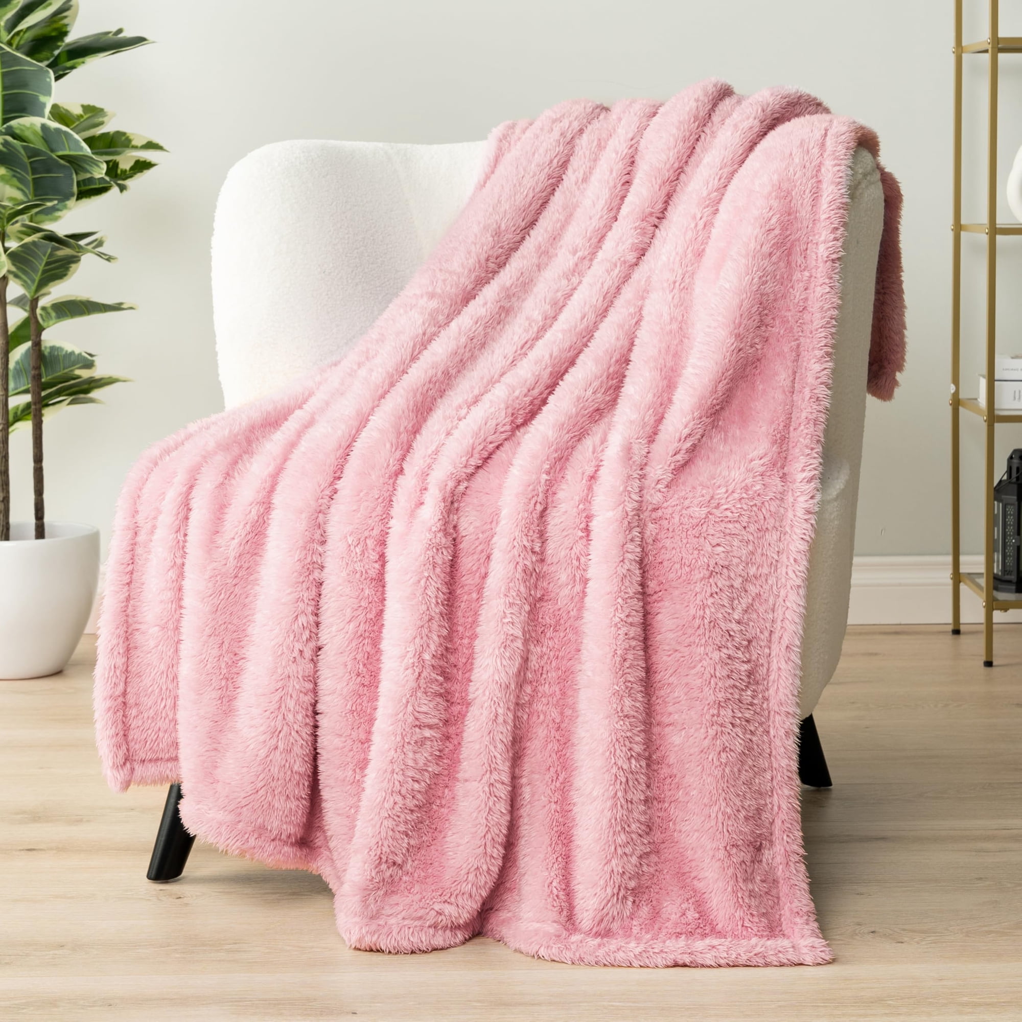Manta Pavilia Sherpa De Forro Polar Rosa Claro, 50 X 60 Cm