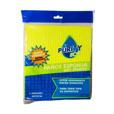 Purity - Pack Paño Esponja 3 Unidades , Limpieza Eficaz.