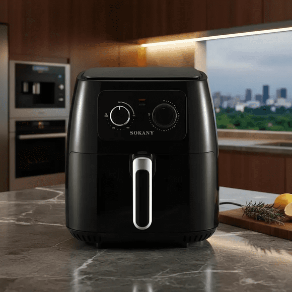 Air Fryer Sokany Af-005 Freidora De Aire 8.5 Litros 1700w Cocción Rápida 360 Grados Control Manual 90°-200°c Timer 30 Min Cesta Cuadrada Antiadherente Mango Frío Al Tacto