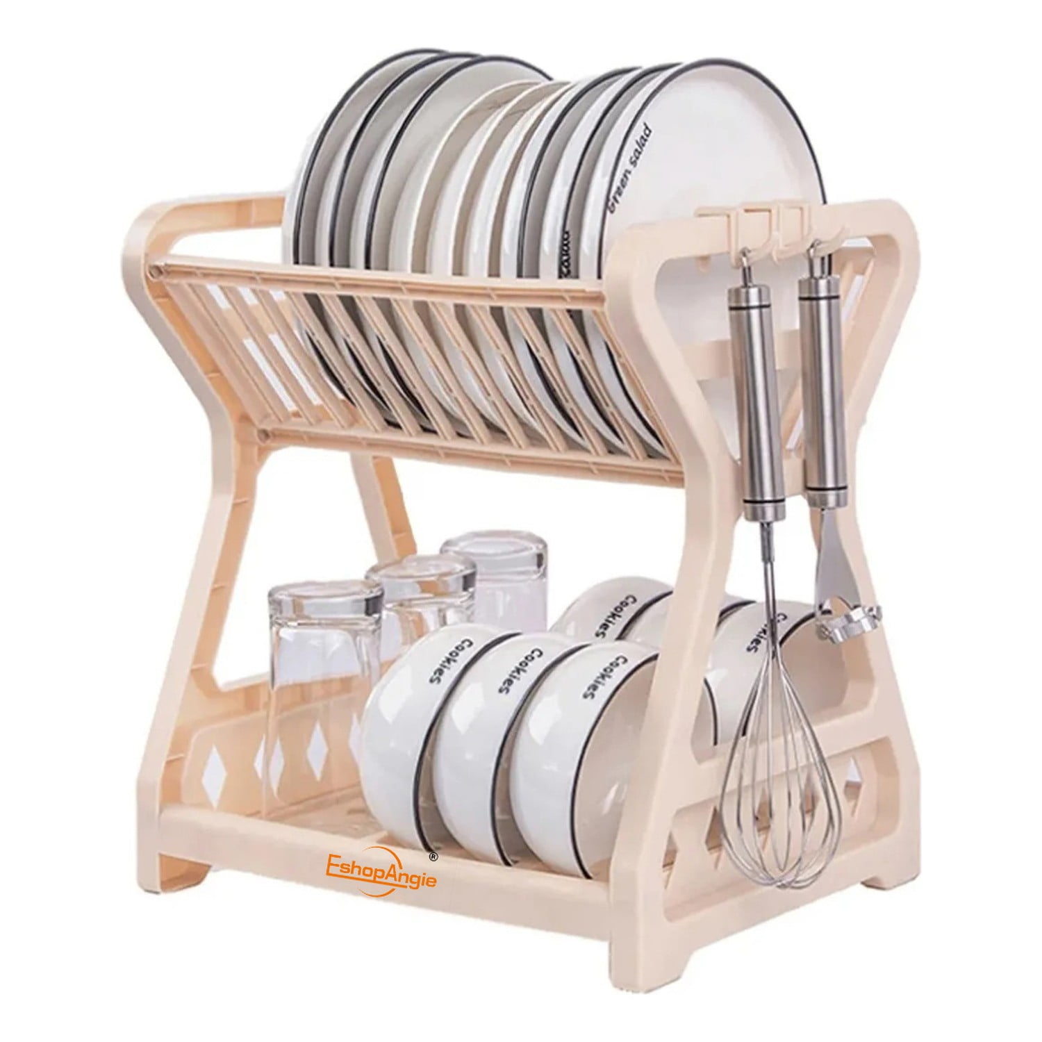 Genérico - Escurridor De Platos 2 Niveles Beige Plástico Organizador