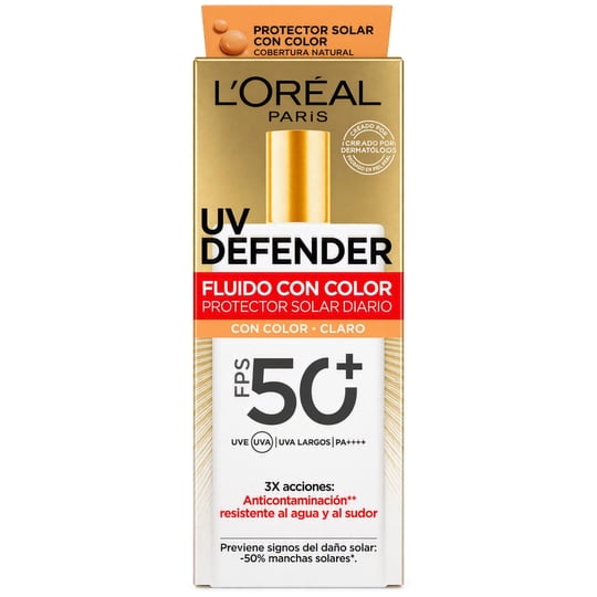 Crema Facial L'oreal Paris Uv Defender Piel Seca Color Claro Fps50