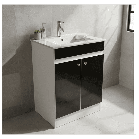 Mueble Vanitorio 60x47 cm Negro Con Lavamanos Y Grifería ¡Listo para Instalar!