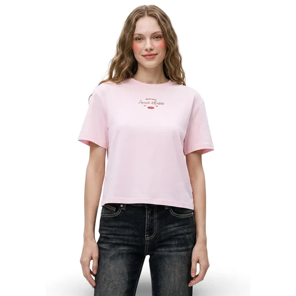 Polera Essentials Box Fit Frontal Print Rosado Il Gioco