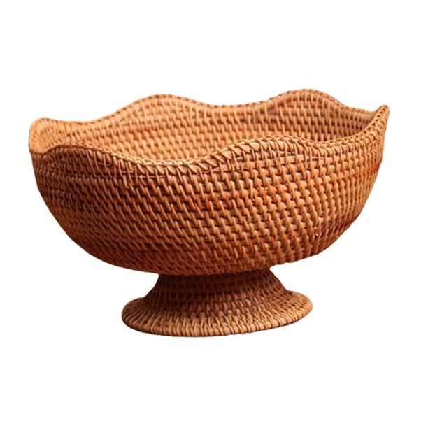Frutero de ratán, cesta de frutas con patas, plato para servir, cesta de frutas tejida, cesta para servir aperitivos para encimera, artículos diversos medio
