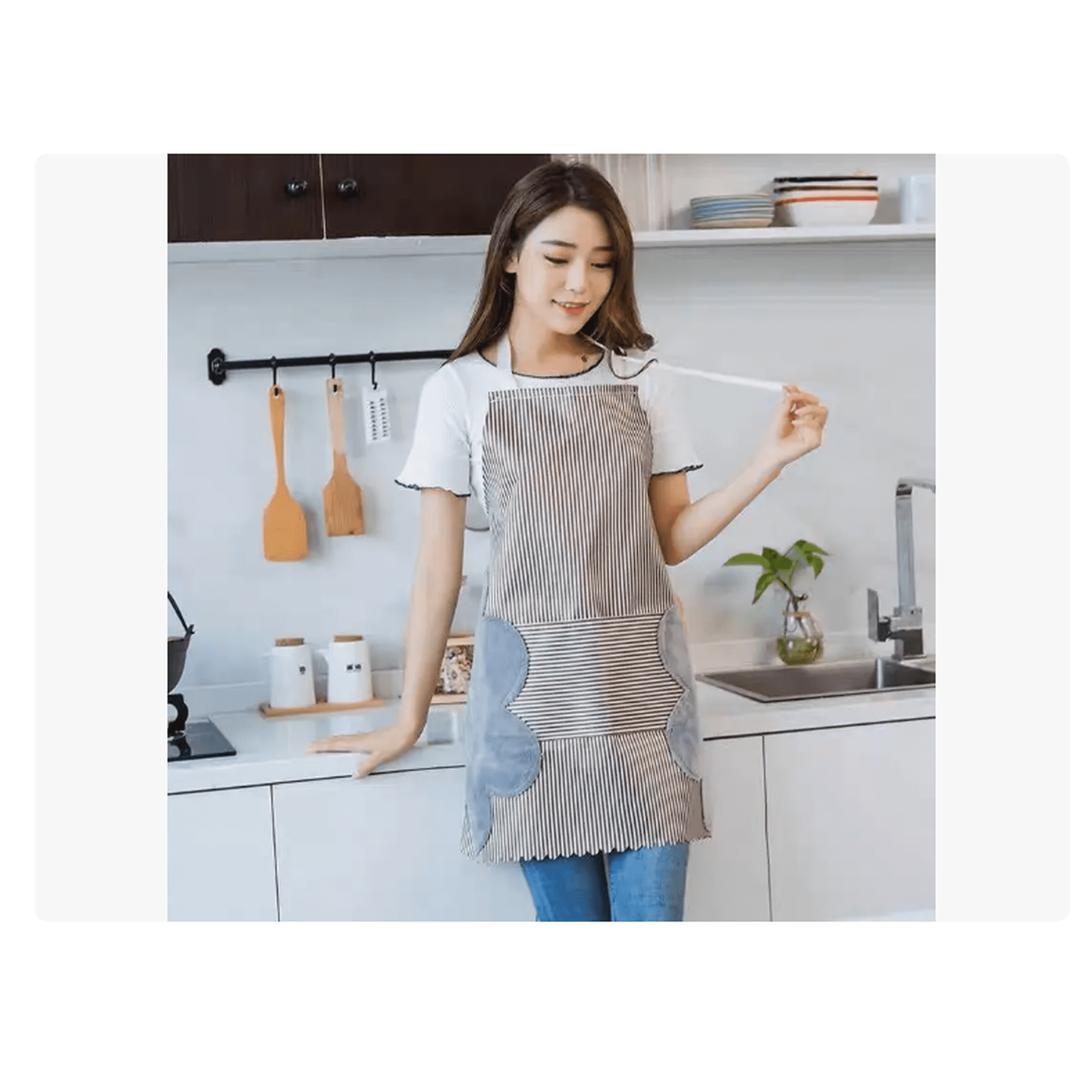 Bienok - Delantal Pechera De Impermeable Rayas Ajustable Con Bolsillo