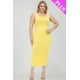 thumbnail image 2 of Saronite Vestido Midi Ajustado sin Mangas, Elástico, Fruncido y con Escote Cuadrado, Color Amarillo (Talla Grande para Mujer), 2 of 5