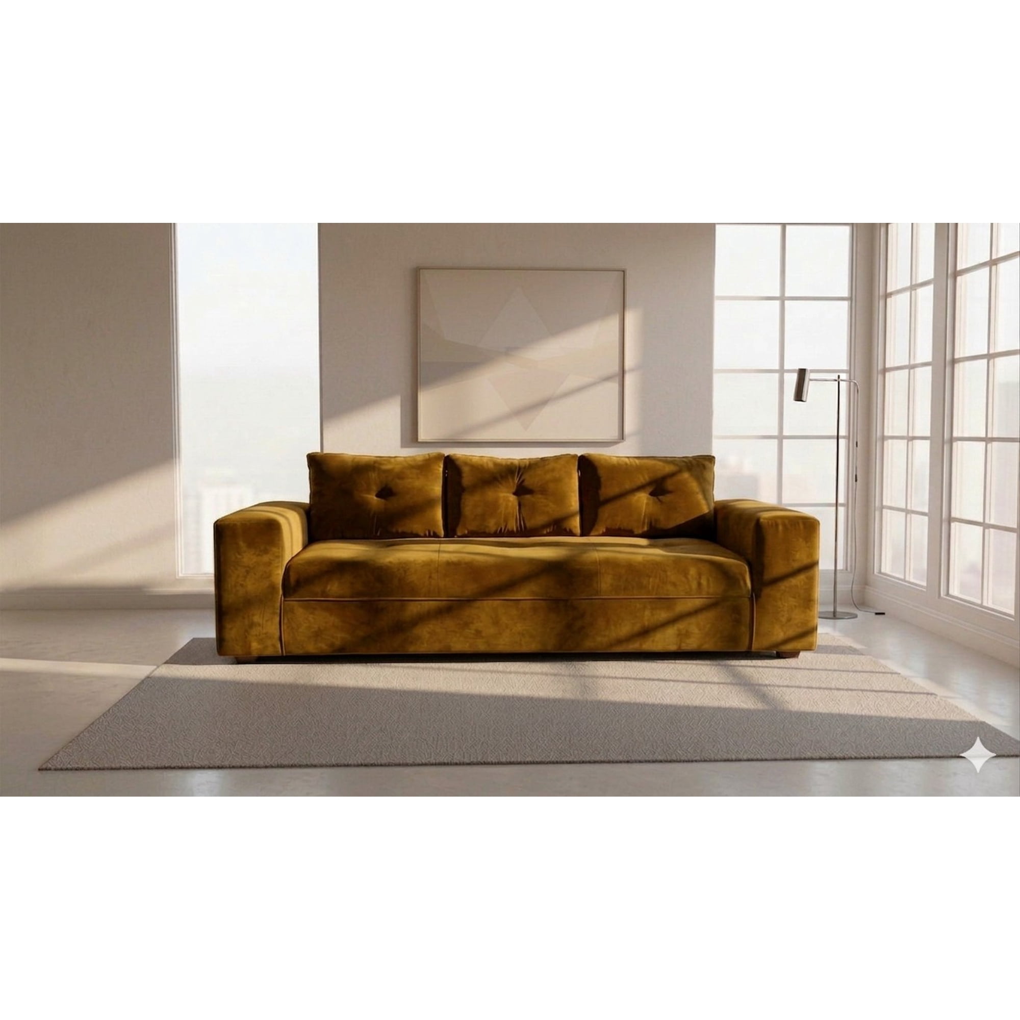 Deco Outlet - Sofa Praga 3 Cuerpos Felpa Mostaza