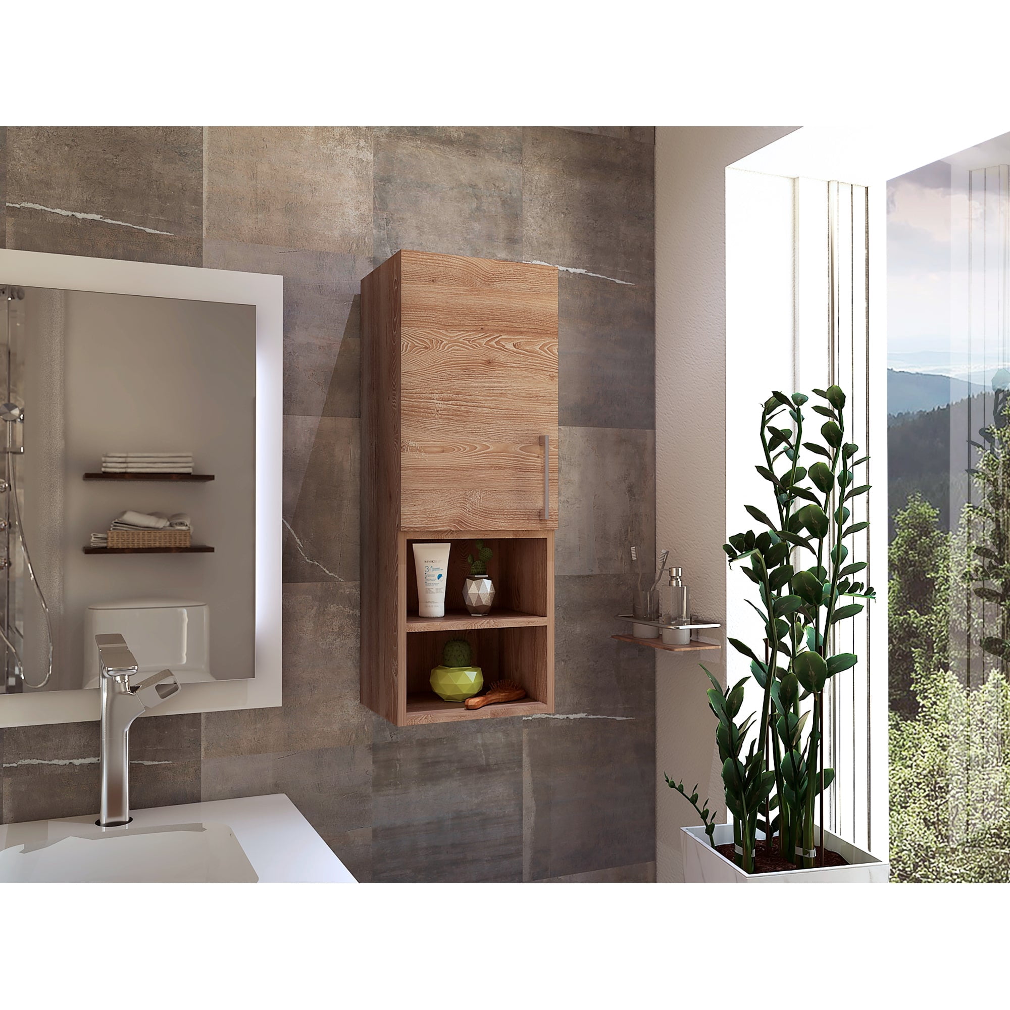 Tuhome - Mueble Auxiliar Baño Muro Barcelona 1 Puerta Miel