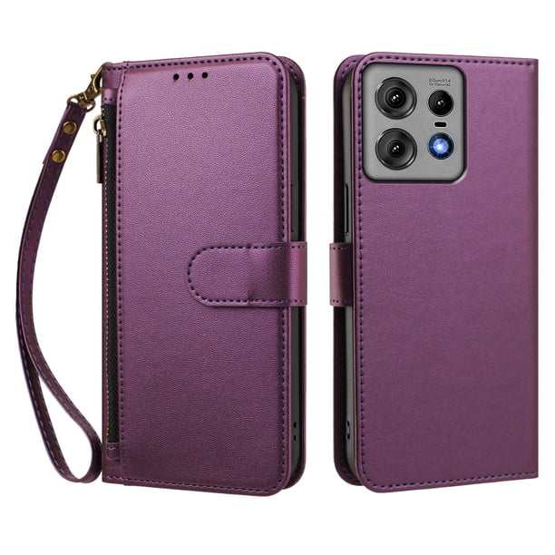 Funda Tipo Billetera para Motorola Moto Edge 50 pro 5G con Soporte y Bolsillo con Cierre Violeta intenso
