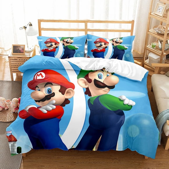 Ma-rio 3 Pcs Comforter Set with 2 Pillowcases,Mari-o Bedding Set Sheet Set for Kids Adults,All Season Lightweight Bedding Set for Bedroom Bed Dorm Decor Bed Sheets
