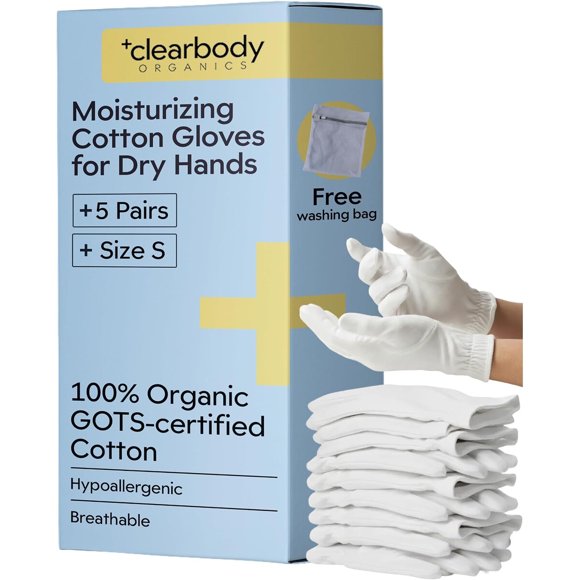 Clearbody Organics Guantes de algodón blanco para dormir, para manos secas