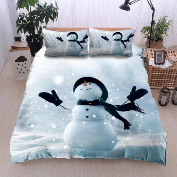 Snowman On The Winter Quilt Duvet Cover Set Bedspread Double Children3-Piece Bedding Set