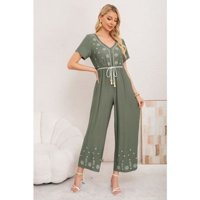 Likeshop - Enterito Mujer Casual Pierna Ancha Bordado Cuello V 3350