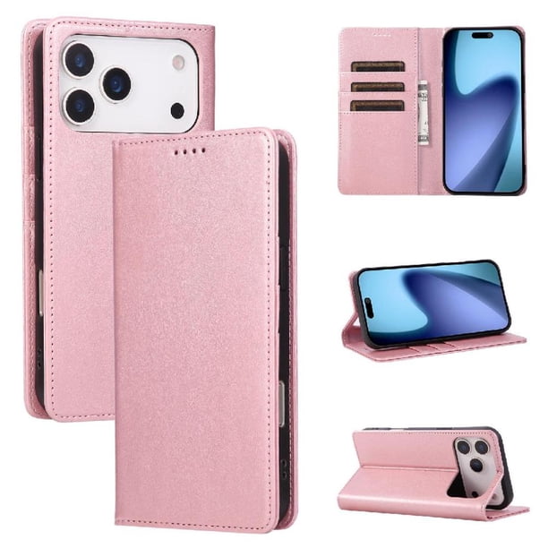 Funda Cartera para iPhone 17 Pro con Ranuras Tarjetas y Soporte - Protección Completa Oro rosa