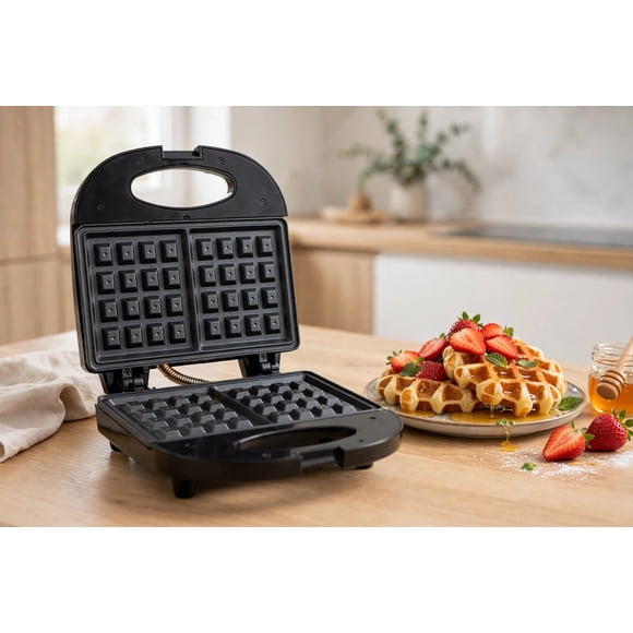 Wafflera Doble Antiadherente 700w Marca LumaBella Color Negro