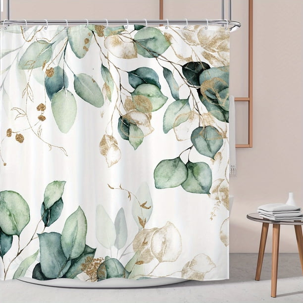 1pc Waterproof Polyester Eucalyptus Leaf Green Shower Curtain for Bathroom Decoration - 70.87inch x 70.87inch