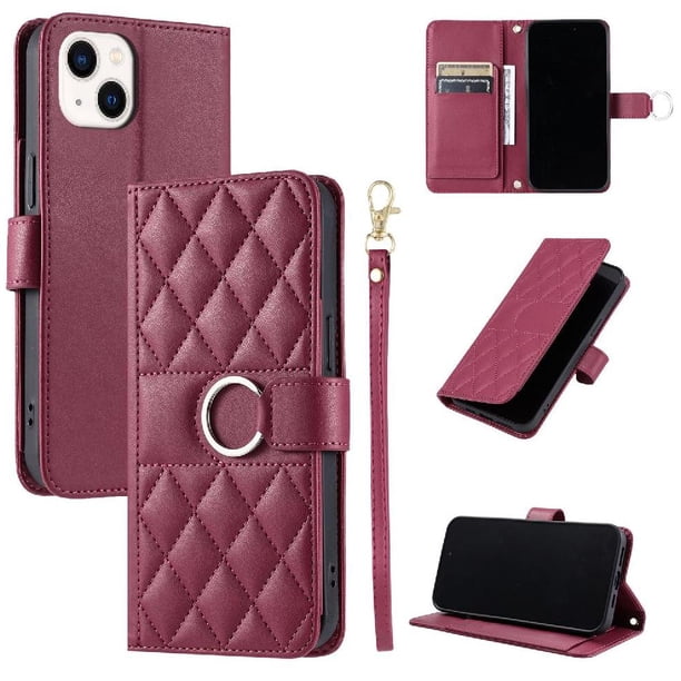 Funda Acolchada con Anilla y Correa para iPhone 14 Slots para Tarjetas Rojo