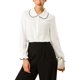 thumbnail image 5 of Edición INSPIRE CHIC Camisas de trabajo con cuello Peter Pan con volantes dulces para mujer M Blanco, 5 of 8