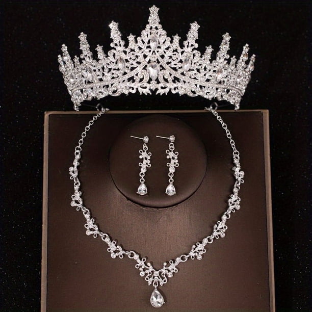 3pcs Elegant Crystal Bridal Jewelry Set - Rhinestone Tiara Crown, Necklace, and Earrings - Perfect for Weddings and Special Occasions