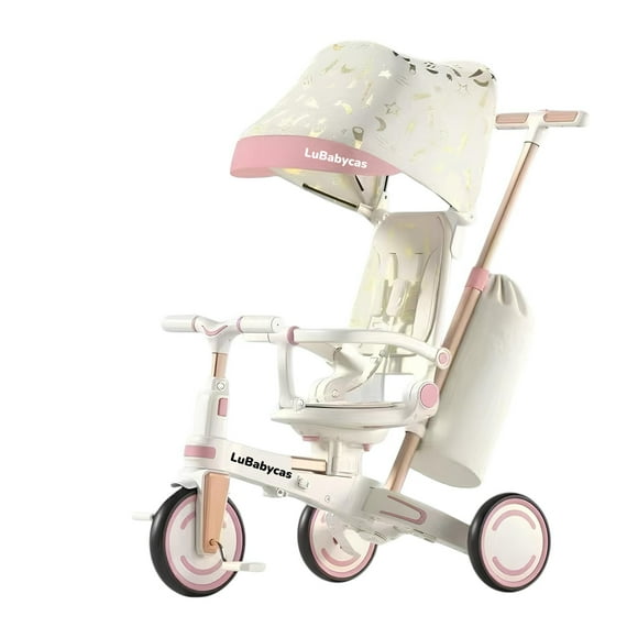 Triciclo Balance Plegable Con Bolso 9 En 1 LuBabycas Rosado