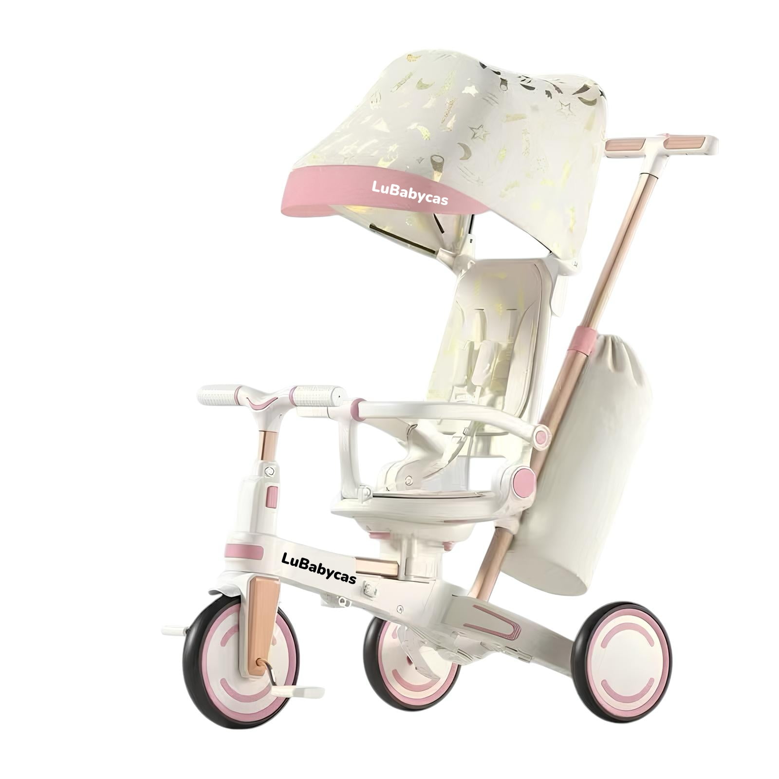 Triciclo Balance Plegable Con Bolso 9 En 1 Lubabycas Rosado