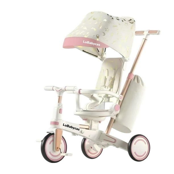 Triciclo Balance Plegable Con Bolso 9 En 1 LuBabycas Rosado