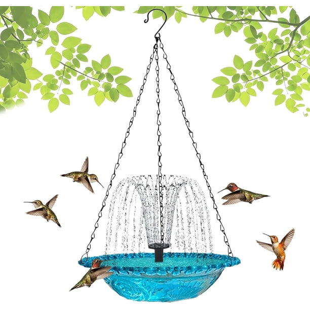 Baño pájaros solar colgante doble capa atrae colibríes exterior jardín