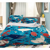 Milsleep - 3D Cartoon Hand Drawn Ocean Colorful Octopus Sea Turtle Whale Fish Funda De Edredón
