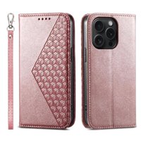 Funda Flip Foxdock Para Iphone 15 Pro , Estilo Billetera Con Diseño Rombo, Correa De Mano Y Soporte, Uso Diario