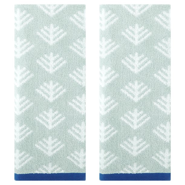REGALWOVEN Juego de Toallas de Mano de Algodón con Patrón Lindo 14" x 30" Toallas de Mano Suaves y Absorbentes para Baño, Decoración del Hogar Verde 2 Piezas