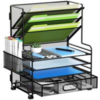 Organizador De Papel Mindepot De 4 Niveles Con Archivador De 3 Bolsillos, Negro
